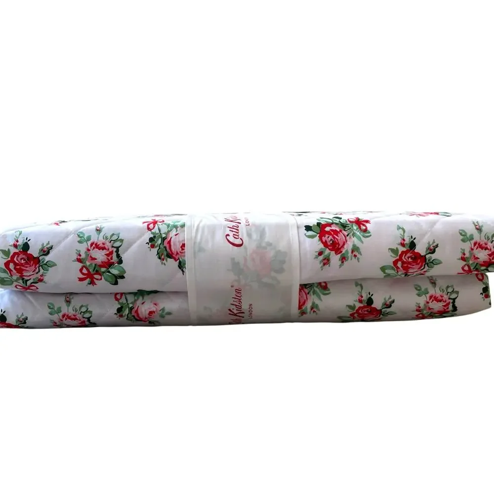 Cath Kidston London 3pc QUEEN Quilt & Sham Set Cottage Rose and Bows Pink NEW